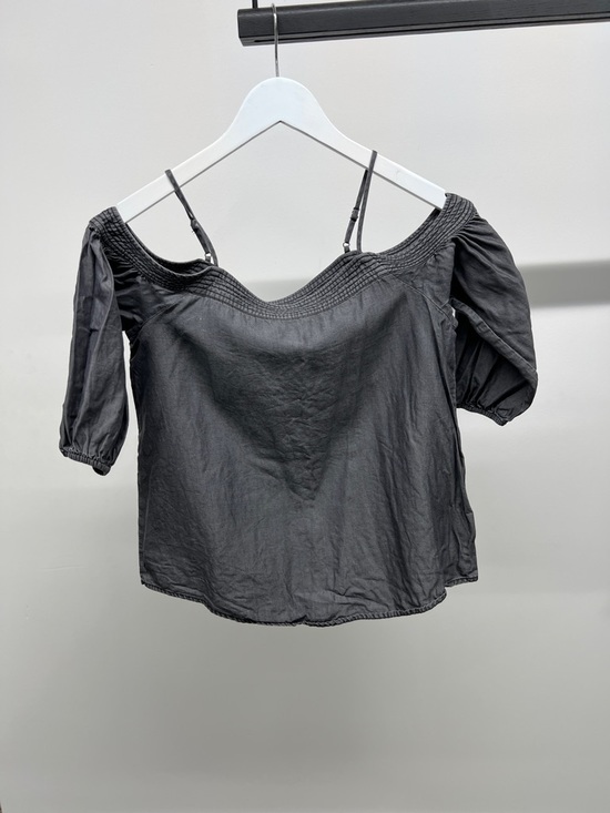 1250C Tops - Grey Off-Shoulder Blouse with Adjustable Straps